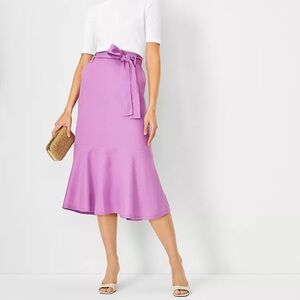 Tie Waist Flounce Midi Skirt size 8P NWOT- frosty magenta
